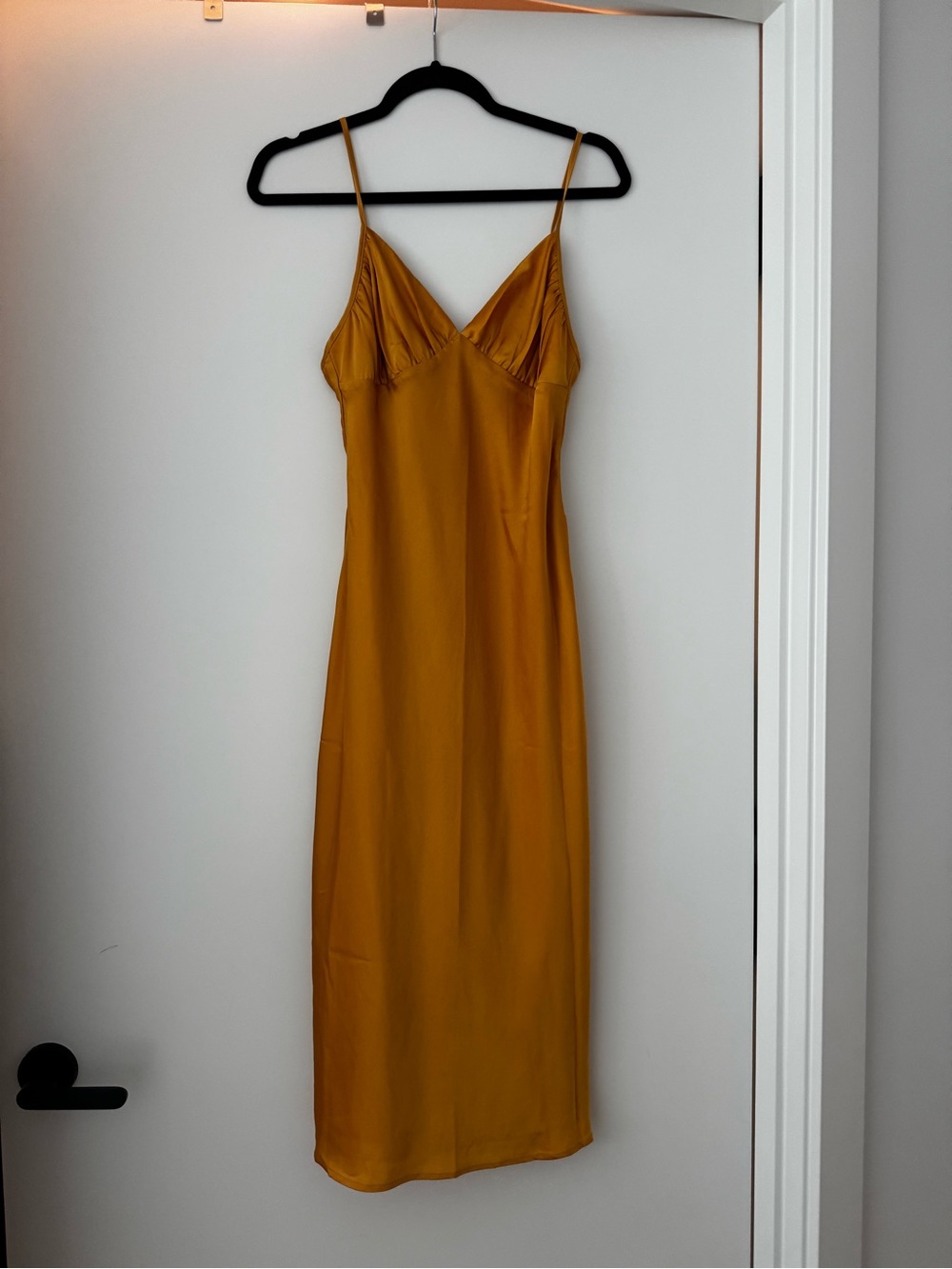 Abercrombie & Fitch Golden Yellow Satin Slip Midi Dress